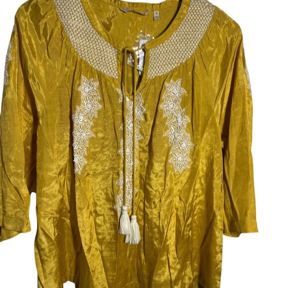 Soft Surroundings Size Medium Lauralin embroidered tunic beaded NWT mustard - Picture 4 of 13